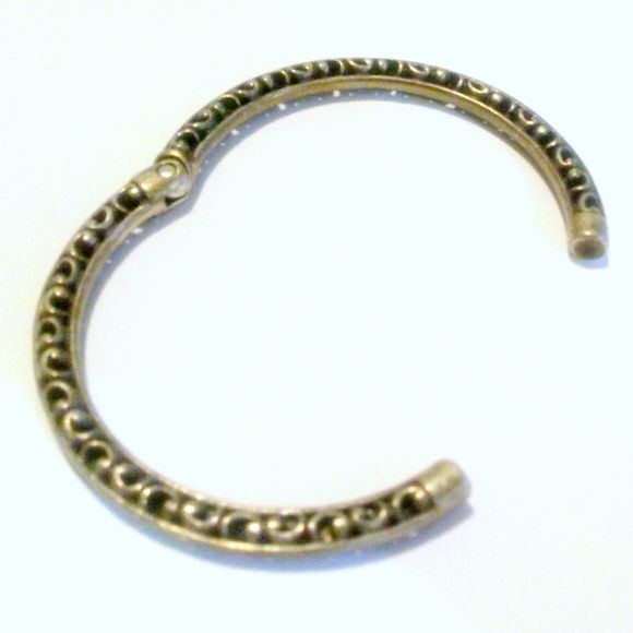 Ornate Boho Inspired Open Work Hinged Silver Tone Bangle Bracelet - Picture 3 of 4